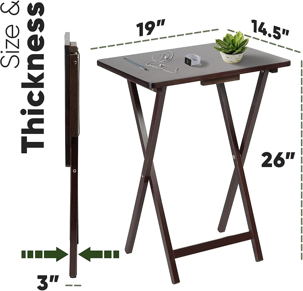 PJ Wood Espresso - 5-Piece TV Tray Table Set - Folding with Storage Rack | So...