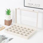 Coward Jewelry Organizer Box, Beige Velvet 24 Grids Ring Earring Jewelry Display Tray Case with Transparent Glass Lid for Home Drawer or Shop Selling