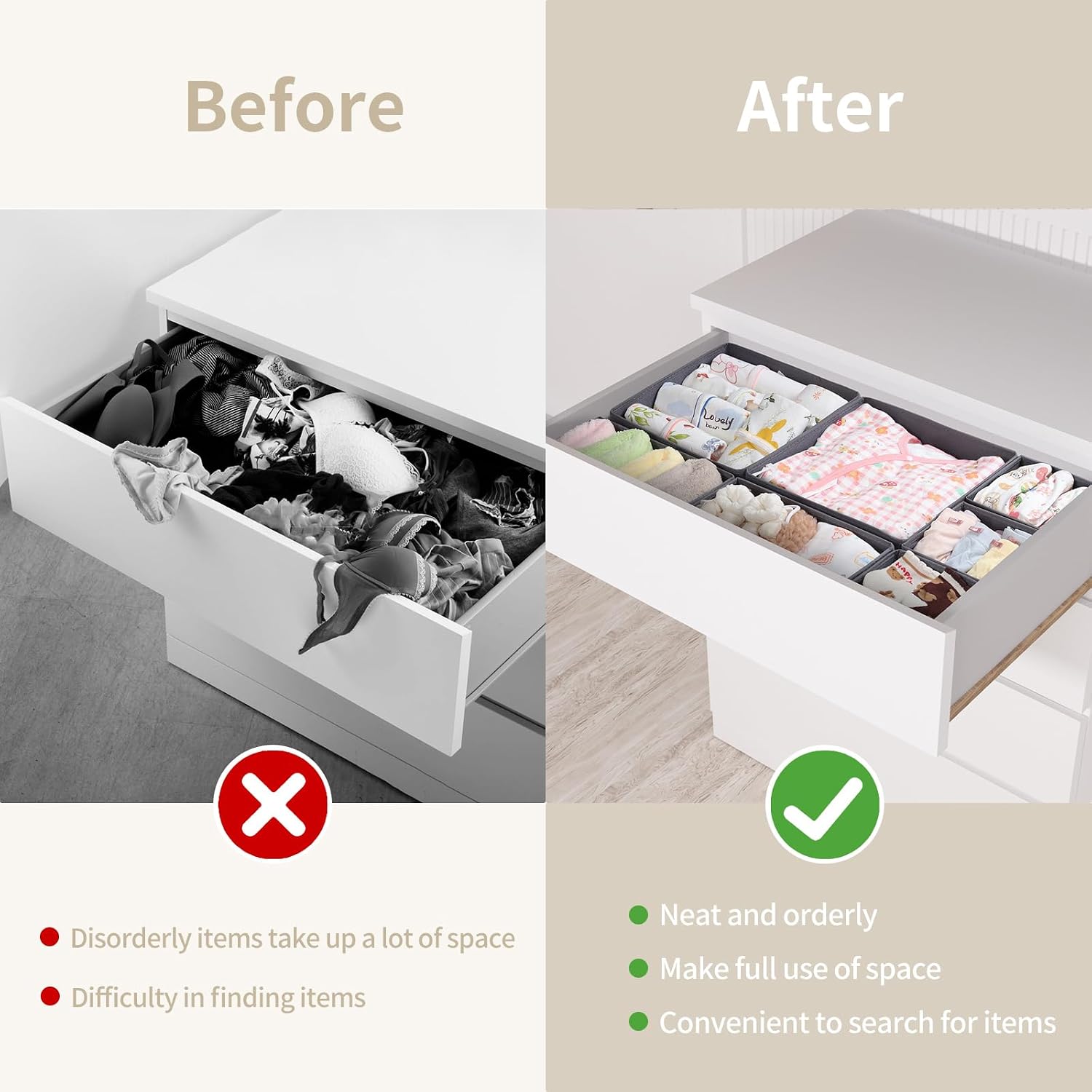 14 Pack Drawer Organizer for Clothes Dresser Organizer for Nursery-Perfect Baby Cloth Organizer and Storage General Nursery Organization or Dresser Drawer Organizer Bins Foldable Washable Grey