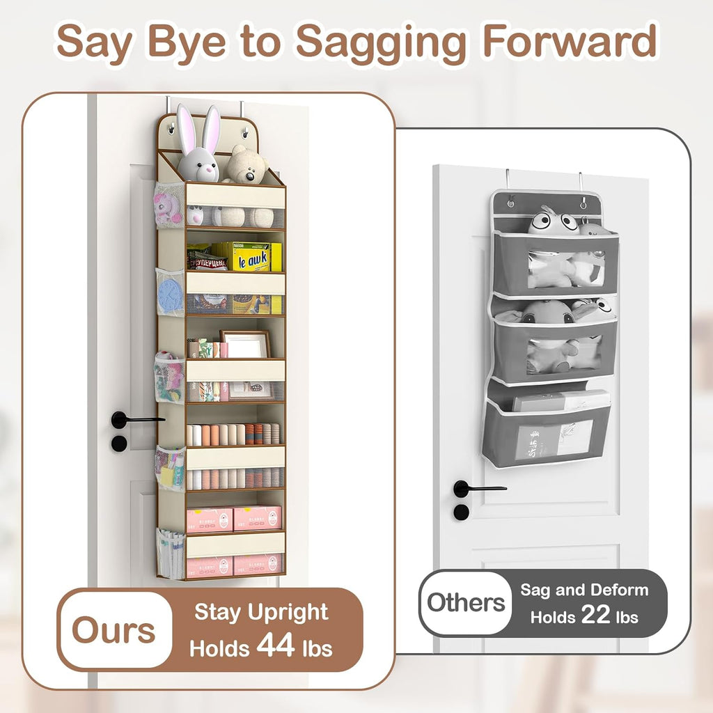LAMU 5 Tier Over the Door Organizer Hanging, Swing - Proof Closet Behind Door Storage with 5 Large Pocket and 10 Side Pockets, Back of Door Organizers for Bedroom, Nursery and Bathroom (1 Pack, Beige)