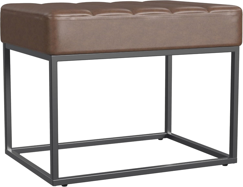 HomePop 22" Theodore Channel Tufted Ottoman - Brown Faux Leather