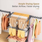PurKeep 𝟔𝟓% 𝐎𝐅𝐅 Clothes Drying Rack with Wheels, 4 Tier Folding Drying Rack, Heavy Duty Laundry Drying Rack with Expandable Side Wings, Indoor Outdoor Clothes Air Drying Rack for Large Family