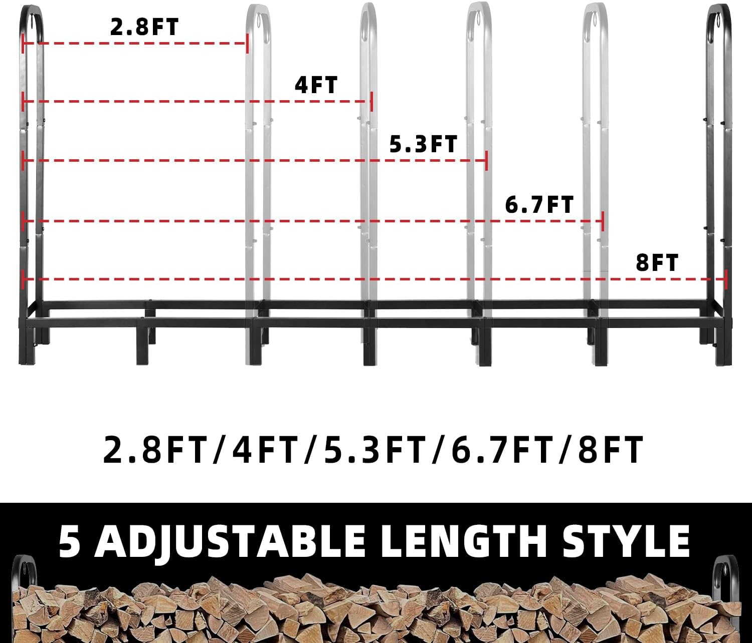 4FT Firewood Rack Outdoor with Cover, Heavy Duty Adjustable Firewood log Storage & Holder, Wood Pile Lumber Storage Rack Stacking Outside for Courtyard Patio.