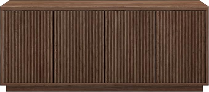 Henn&Hart Fluted TV Stand for TVs up to 65'' with 2 Concealed Ribbed Storage Cabinets and Adjustable Shelves for Living Room, Family Room, or Office, Medium Walnut
