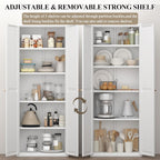 71" Tall Kitchen Pantry Cabinet, Metal Pantry Storage Cabinet with Adjustable Shelves, Freestanding Locker for Kitchen, Dining Room, Living Room, White