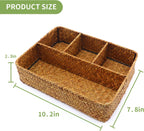 Wicker Baskets 4-Section Tea Bag/Sugar Packet Holder,Seagrass Woven Compartment Organizer,Storage Rattan Divided Basket,Office-Desk Baskets for Shelves,Pantry,Coffee Station Organizer,Countertops