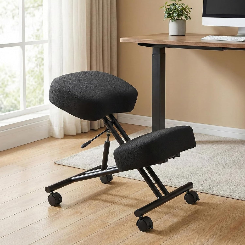 Kneeling Chairs Linen Ergonomic Home Office Chair Adjustable Height Seat Rolling Wheels Comfort Thick Cushion Work Stool Improve Posture Chairs