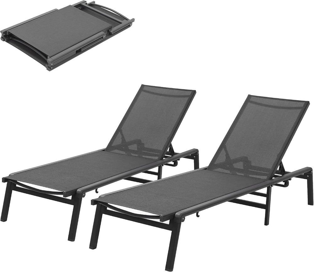 Murago Outdoor Chaise Lounge Chair Set of 2, Foldable Lightweight Patio Loung...
