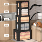 CYhom 3Pack Frame Storage Box - Clothes Storage Bin Bags Oxford Fabric Foldable Stackable Container Organizer Set with Clear Window & Carry Handles (Black, Small-22L)