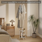 Coat Rack Freestanding with Umbrella Holder – Metal Hanger Stand, Hall Tree with 12 Hooks, Entryway Organizer for Hats, Bags, and Clothes (White)