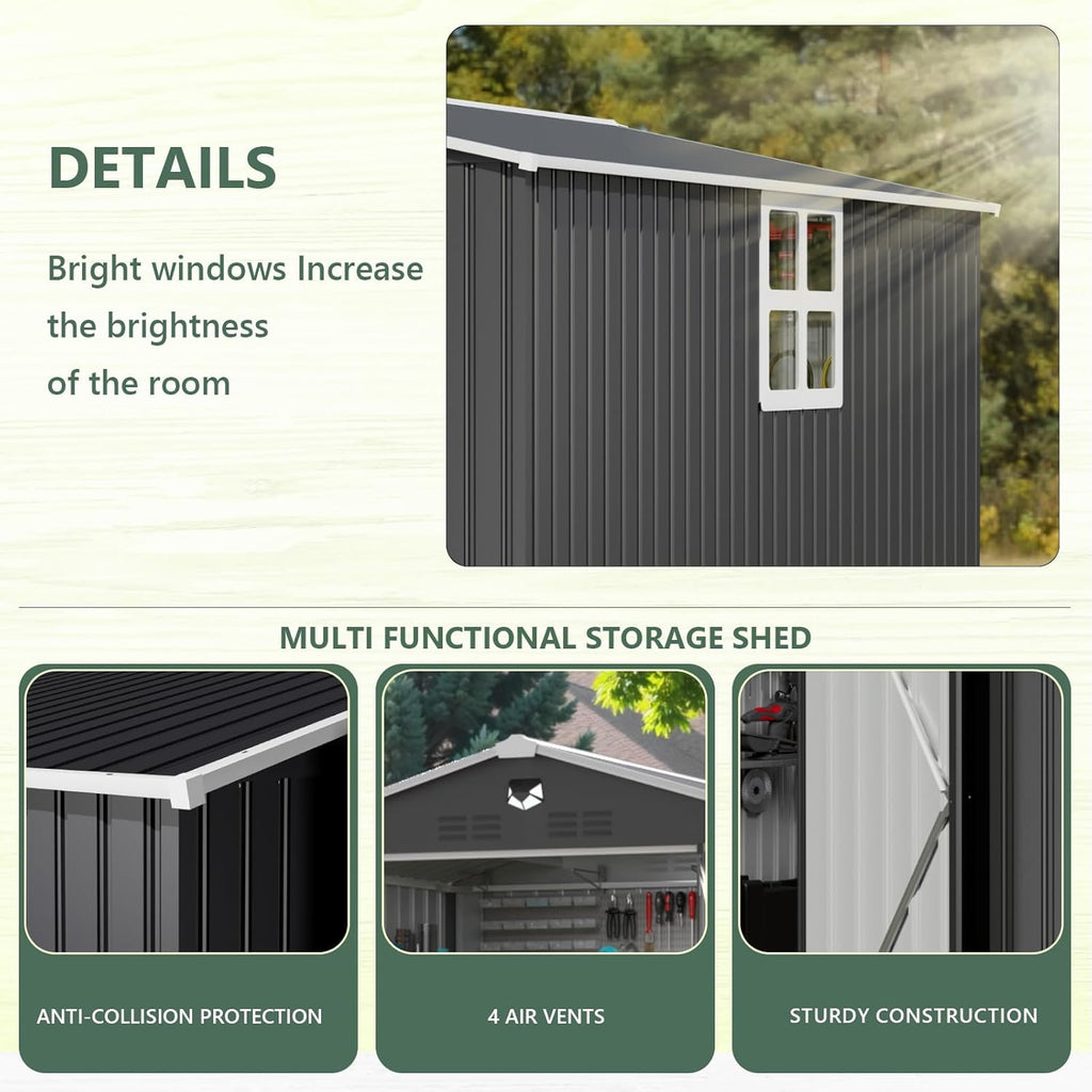 8x6 FTMetal Storage Shed, Outdoor Tool Sheds with Lockable Door & 1 Window, Large Heavy Duty Tool Sheds, Outside Waterproof Storage Building