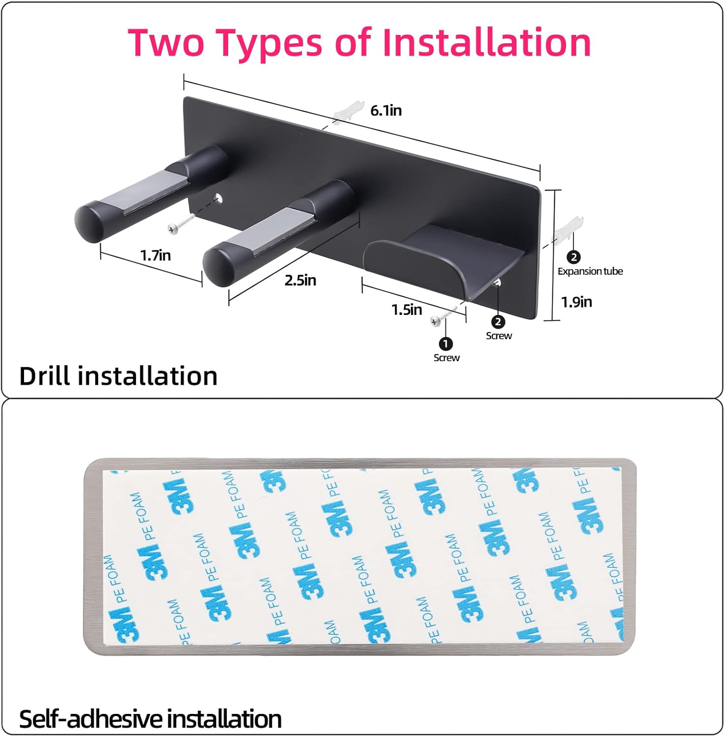 Hair Dryer Holder Wall Mounted, Self Adhesive Blow Dryer Holder Hair Dryer Organizer Hair Dryer Holder Wall Mounted Compatible with Dyson Blow Dryer Black Banjekt
