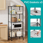 SINGAYE 5 Shelves Storage Shelf Wire Closet Bathroom Organizers Metal Pantry Kitchen Garage Shelving Unit Laundry Room Organization Home Rack Net Basket Black with Wheels