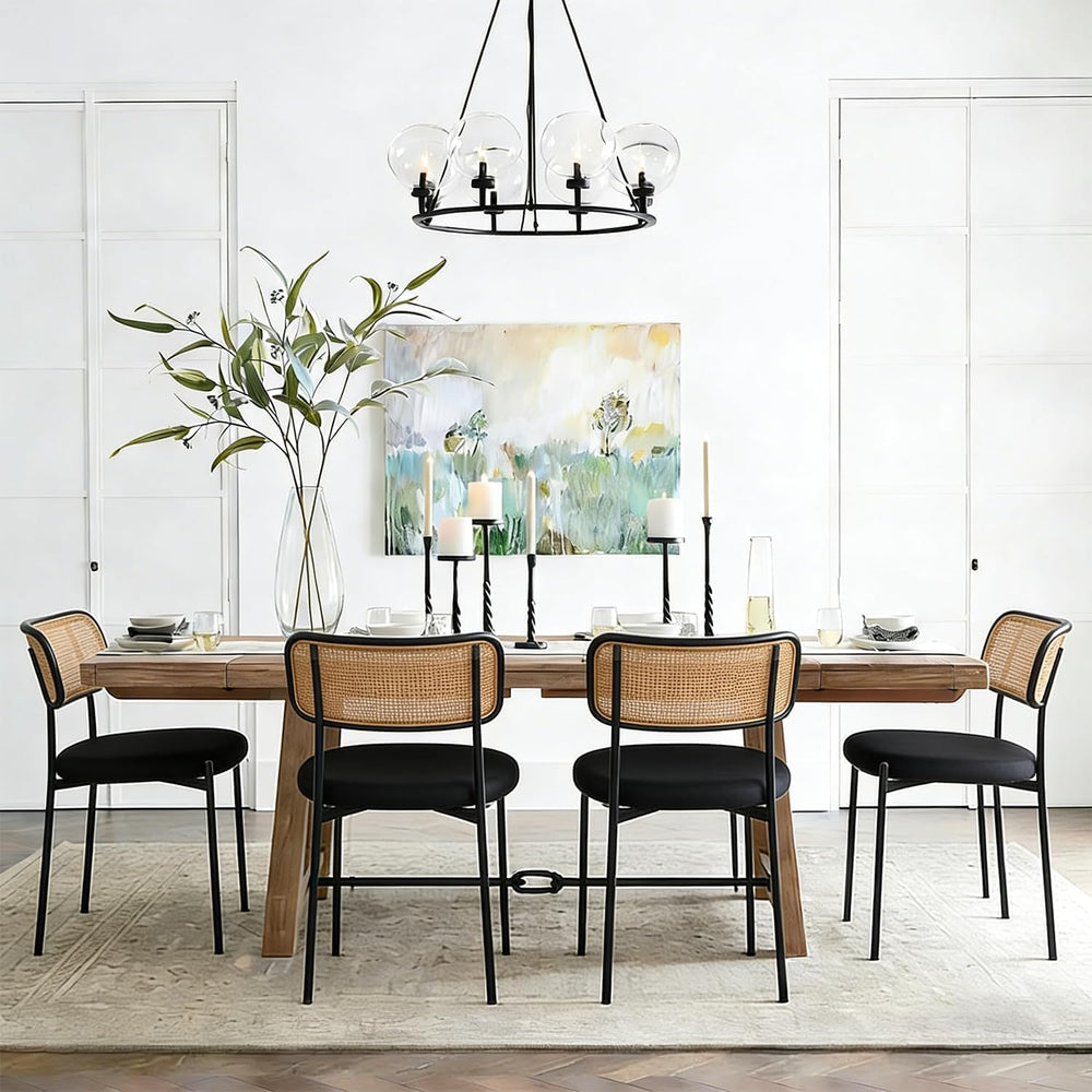 Rattan Dining Chairs Set of 4, Mid-Century Modern Chair with Boucle, Kitchen ...