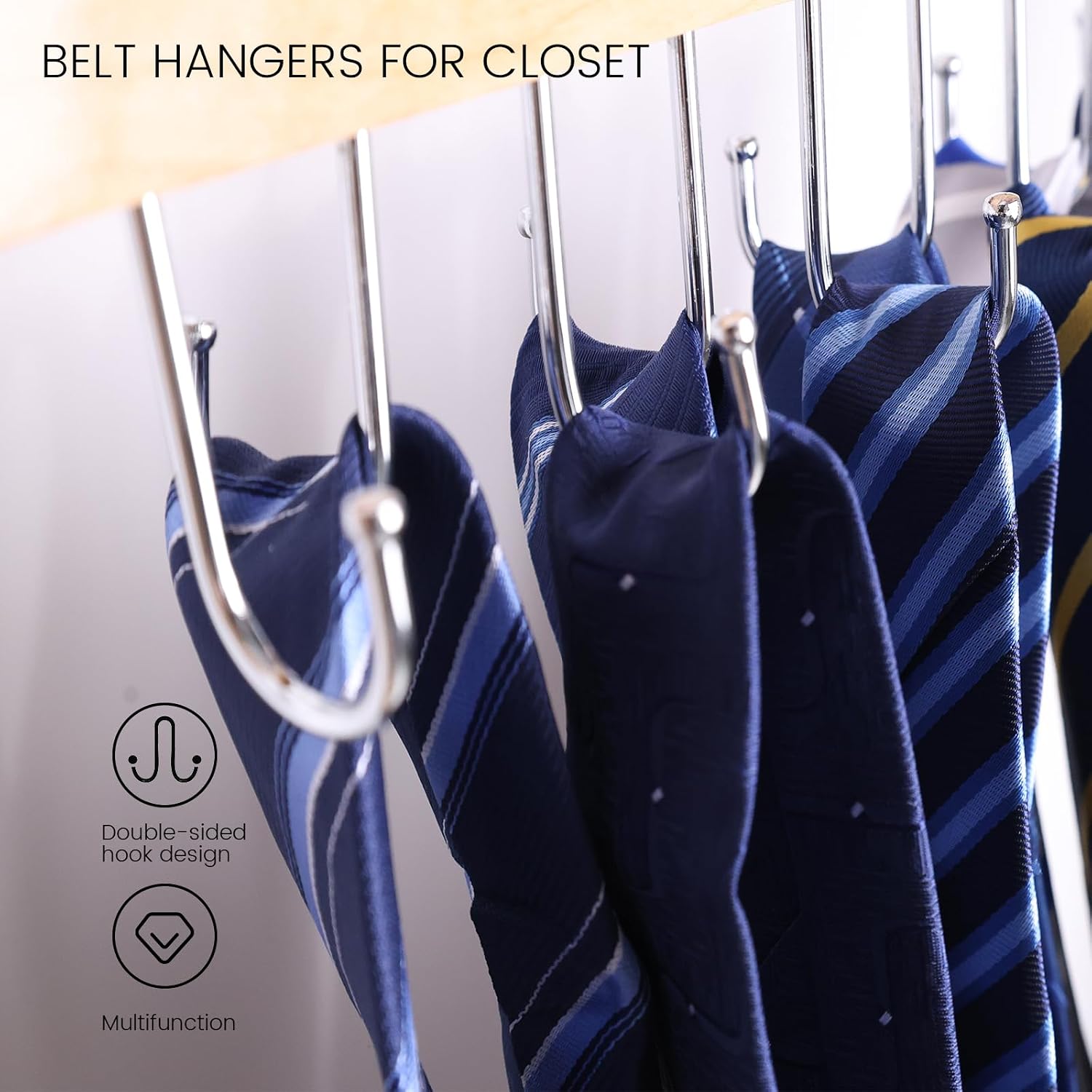 JOHOUSE Belt Organizer for Closet Max 42 Belts, 2 PCS Wooden Hanger for Storage with 14 Rotating Hooks Each, Durable Tie Holder Space Saver for Bra, Tank Top, Scarf