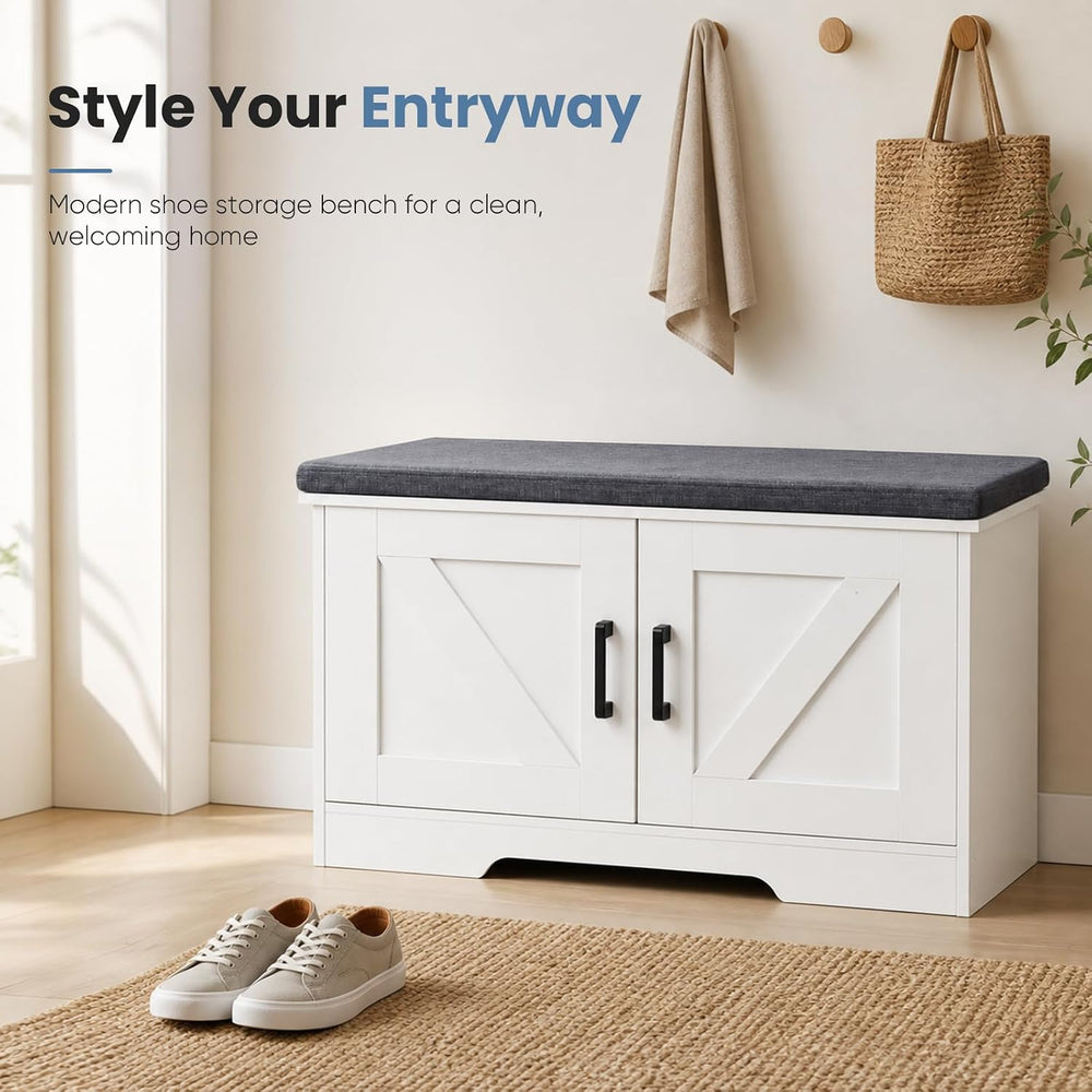 NEWBULIG Shoe Storage Bench for Entryway with Cushion, 27.6IN, White | Shoe O...