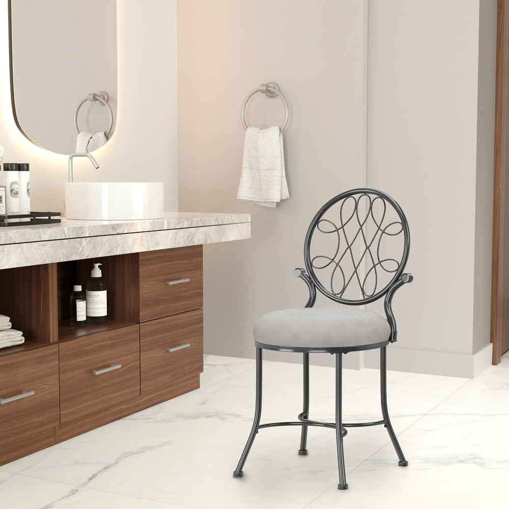 Hillsdale O'Malley Vanity Stool with Spiral Pattern Design, Metallic Gray...