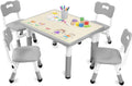 Kinder King Kids Table & 4 Chairs Set, Height Adjustable Children Activity Table w/Graffiti Tabletop, Toddler Furniture Set for Classroom, Daycare, Home, Age 3+, Grey