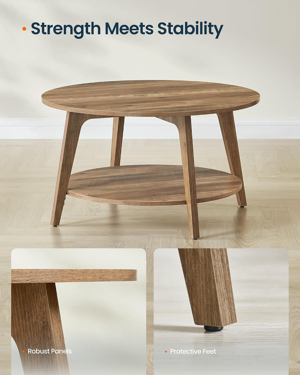 SONGMICS HOME Round Coffee Table, 2 Tier Living Room Center Table, Mid Centur...