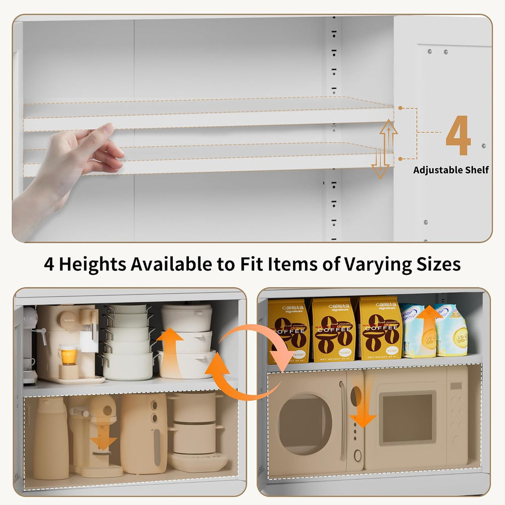 White Steel Kitchen Pantry Storage Cabinet with Adjustable Shelves, Heavy Dut...