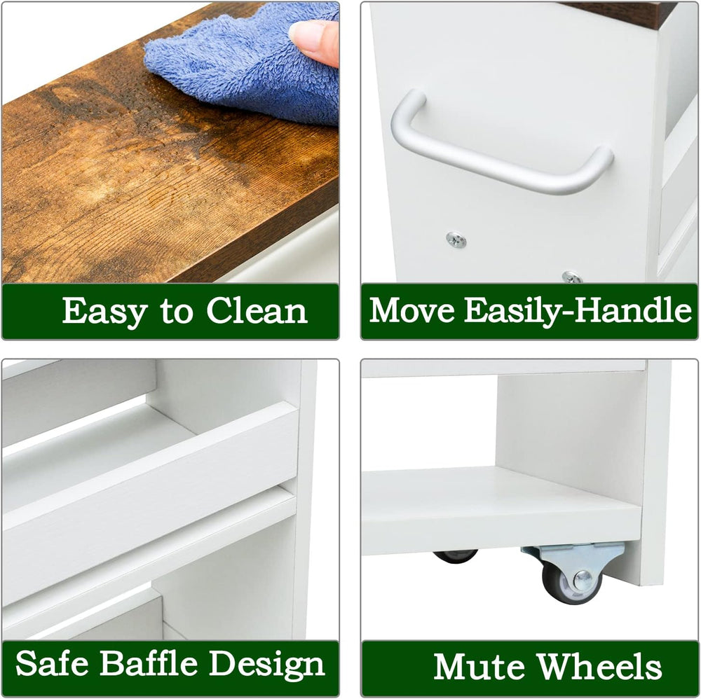 TEAMIX Slim Rolling Storage Cart, Wood 4-Tier Narrow Kitchen/Laundry Cart | 7...