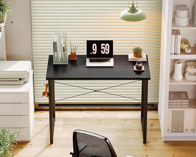 ODK 32 Inches Small Desk for Home Office, Computer Study Table for Small Spaces, Writing Desk with Headphone Hooks, Black