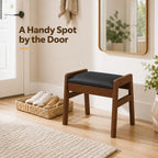 BAMBOOHOMIE Foot Stool Ottoman, Modern Vanity Stool Chair for Makeup with Removable Cushion & Side Handles, Bamboo Ottoman for Living Room Bedroom Office, Small Foot Rest for Couch (Black - Brown)