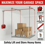 Overhead Garage Storage Lift Hoist, 400 lbs Ceiling Garage Hoist System with Hand Crank, Heavy Duty Double Rope Pulley Lift, Adjustable Garage Organizer for Bikes, Kayaks & Storage Bins (No Platform)