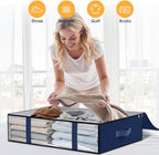 StorageRight Under Bed Storage Bins, 3-Pack 40L Foldable Fabric Storage Bags with Transparent Window, Breathable Organizer for Clothes/Blanket/Comforter/Quilt, Blue