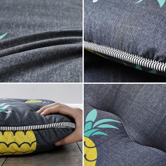 MAXYOYO Japanese Floor Mattress Futon Mattress, 4" Thicken Tatami Mat Sleeping Pad Foldable Roll Up Mat Boys Girls Dormitory Pad Kids Floor Lounger Pillow Bed, Charcoal Grey, Queen Size
