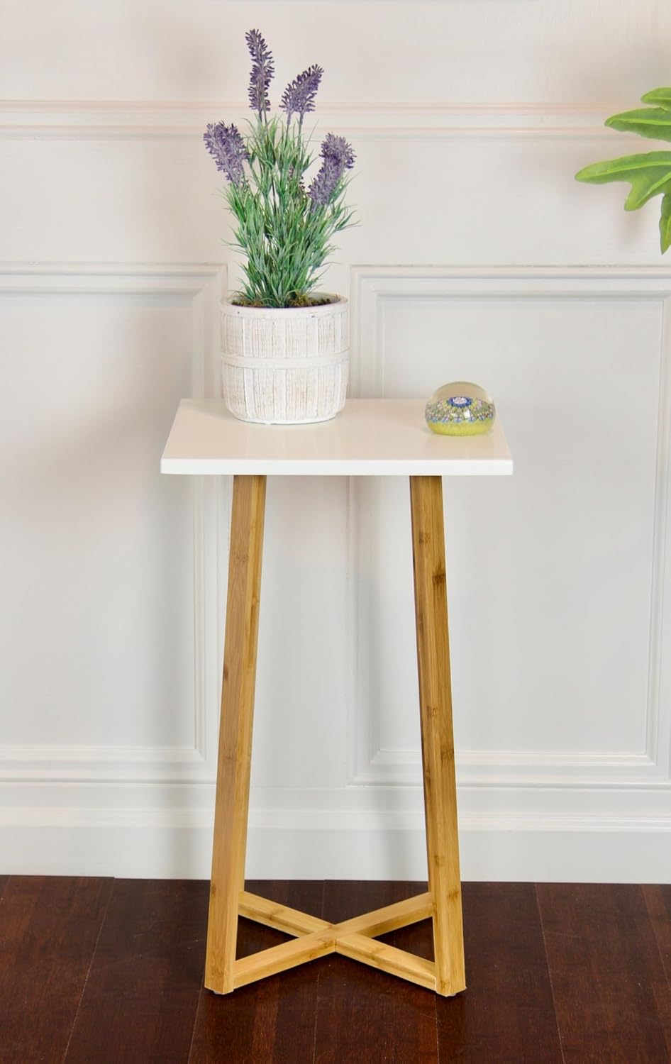 Solid Bamboo Frame Square Plant Stand (White)