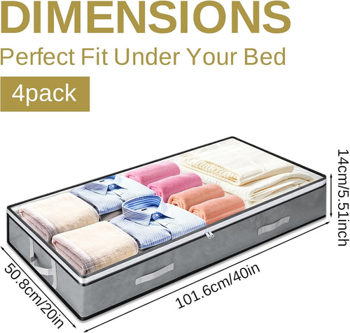 4 Pack 5.5 Inches High Under Bed Storage Containers, Low Profile Under Bed Storage Containers, Foldable Underbed Bag Stackable Closet Organizers for Blankets Clothing Comforter Wrapping Paper