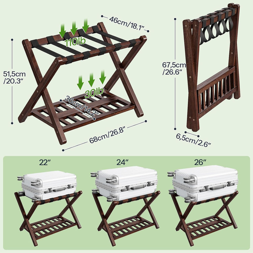 HOOBRO Luggage Racks, Set of 2 Bamboo Suitcase Stands, Folding Luggage Holder...