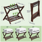 HOOBRO Luggage Racks, Set of 2 Bamboo Suitcase Stands, Folding Luggage Holders, Nylon Strap Support Top, for Guest Room, Hotel, Bedroom, Closet, Dark Brown BR18XLP201