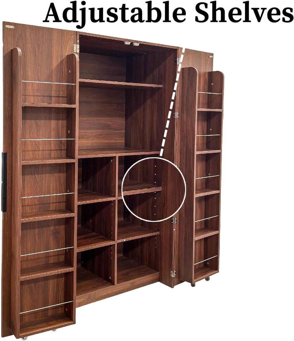 22 in Deep Kitchen Pantry Storage Cabinet with Door Shelving Walnut | 180° Do...