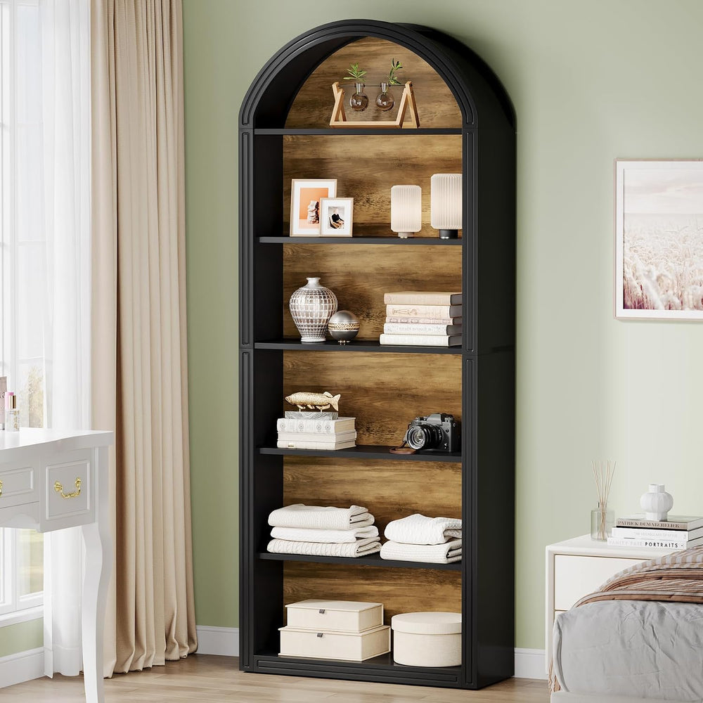 Tribesigns 6-Tier Black Arched Bookshelf, 77.16" Tall Arched Bookcase wi...