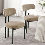 LukeAlon Chenille Dining Chairs Set of 4, Modern Curved Back Upholstered Dining Room Chairs with Black Metal Legs, Khaki