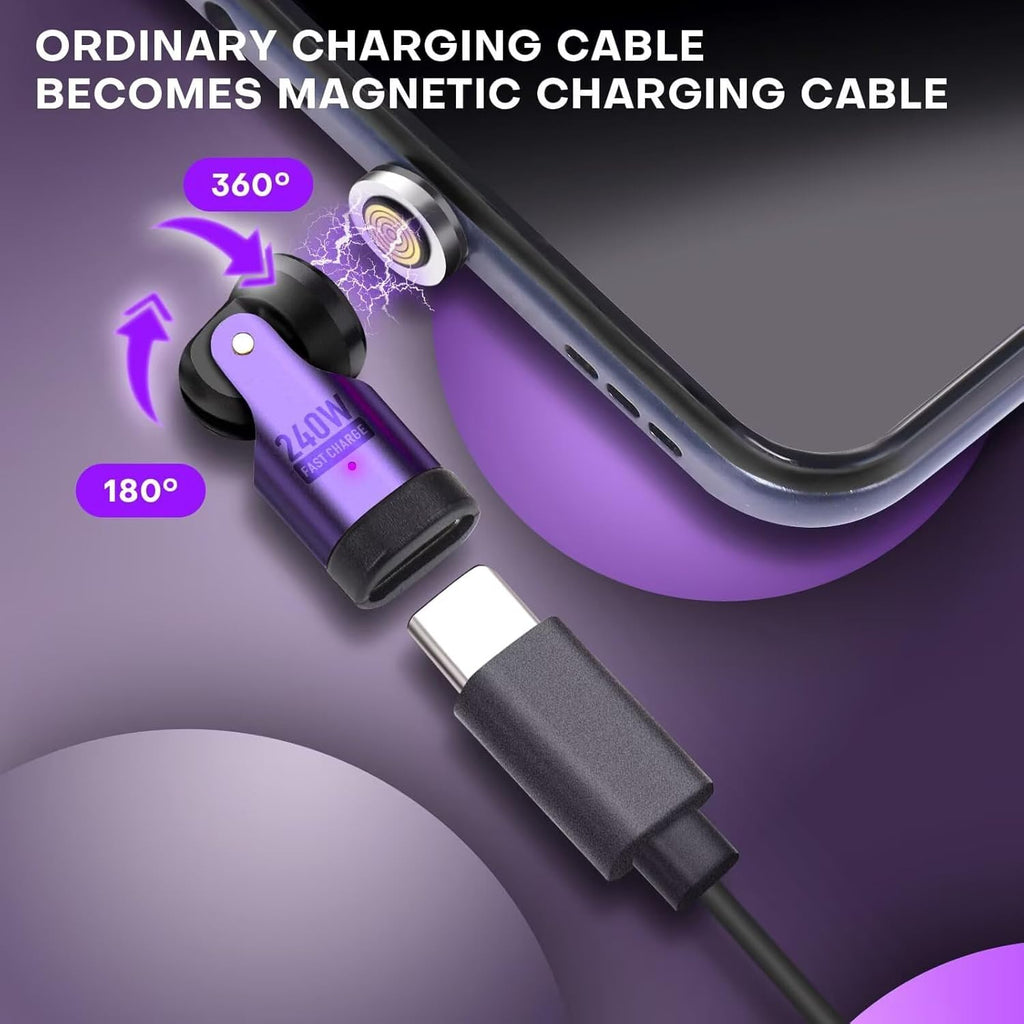 USB C Magnetic Adapter 240W, Can Be Type-C Cord Into Right Angle Magnetic USB C Charging Cable, Magnet Charger USBC 90 Degree Adapter 180 OTG Tips for iPhone 17/16/15 Tablet(4 Pack Purple)