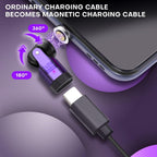 USB C Magnetic Adapter 240W, Can Be Type-C Cord Into Right Angle Magnetic USB C Charging Cable, Magnet Charger USBC 90 Degree Adapter 180 OTG Tips for iPhone 17/16/15 Tablet(4 Pack Purple)