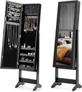 Freestanding Jewelry Armoire Cabinet, Jewelry Organizer with Full Length Mirror, Standing Makeup Mirror Cabinet w/ 3 Adjustable Angles & Large Storage Capacity, for Bedroom Dressing Room (Black)