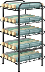 Water Bottle Organizer 5 Tier FreeStanding Water Bottle Storage Shelf Adjustable Water Bottle Holder Stand Metal Beverage Can Rack for Pantry Kitchen Party Black