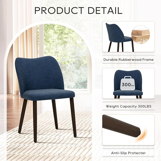 COLAMY Upholstered Dining Chairs Set of 6, Modern PU Leather Dining Room Kitchen Side Chair with Padded Seat and Wood Legs Restaurant/Cafe, Blue