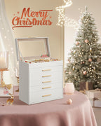 SONGMICS Jewelry Box Organizer with Glass Lid, 6-Layer Jewelry Storage, with 5 Drawers, Modern Style, Christmas Gift, 6.4 x 9.9 x 11.4 Inches, Cloud White and Gold Color UJBC171W01