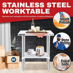 DuraSteel 30x30 Stainless Steel Work Table - NSF Commercial Prep Metal Table - Outdoor Pizza Oven Stand w/Under Shelf - Kitchen Island Laundry Utility Garage Microwave Stand Large Rolling Storage Cart