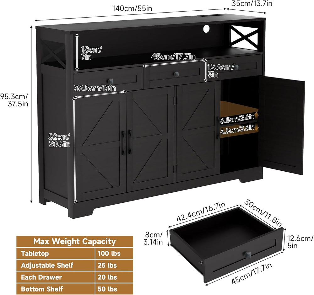 Sideboard Buffet Cabinet with Storage, 55" Kitchen Buffet Cabinet with C...