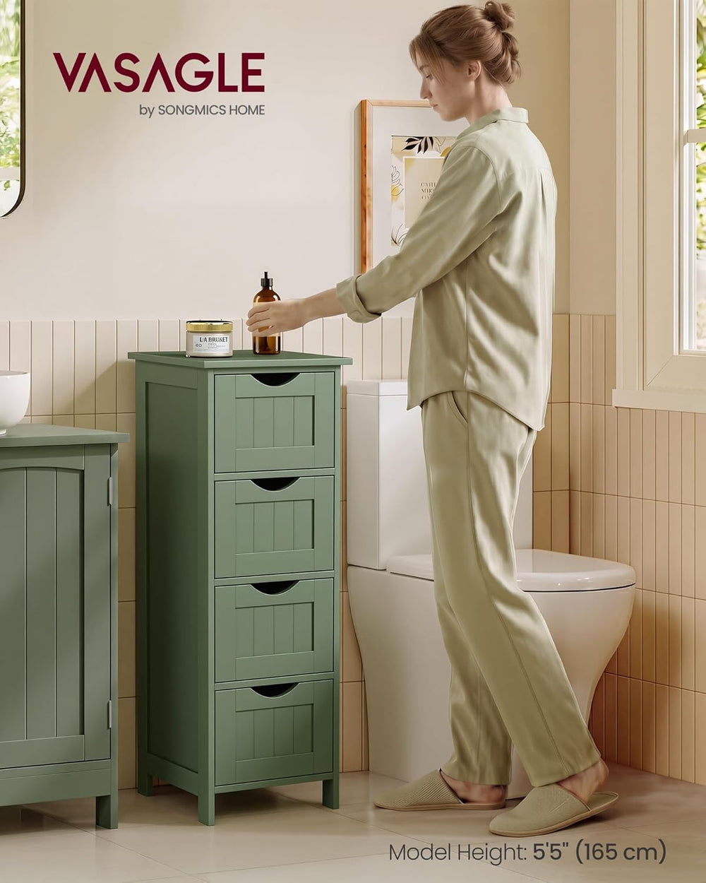VASAGLE Floor Storage Cabinet, Freestanding Storage Organizer with 4 Drawers,...