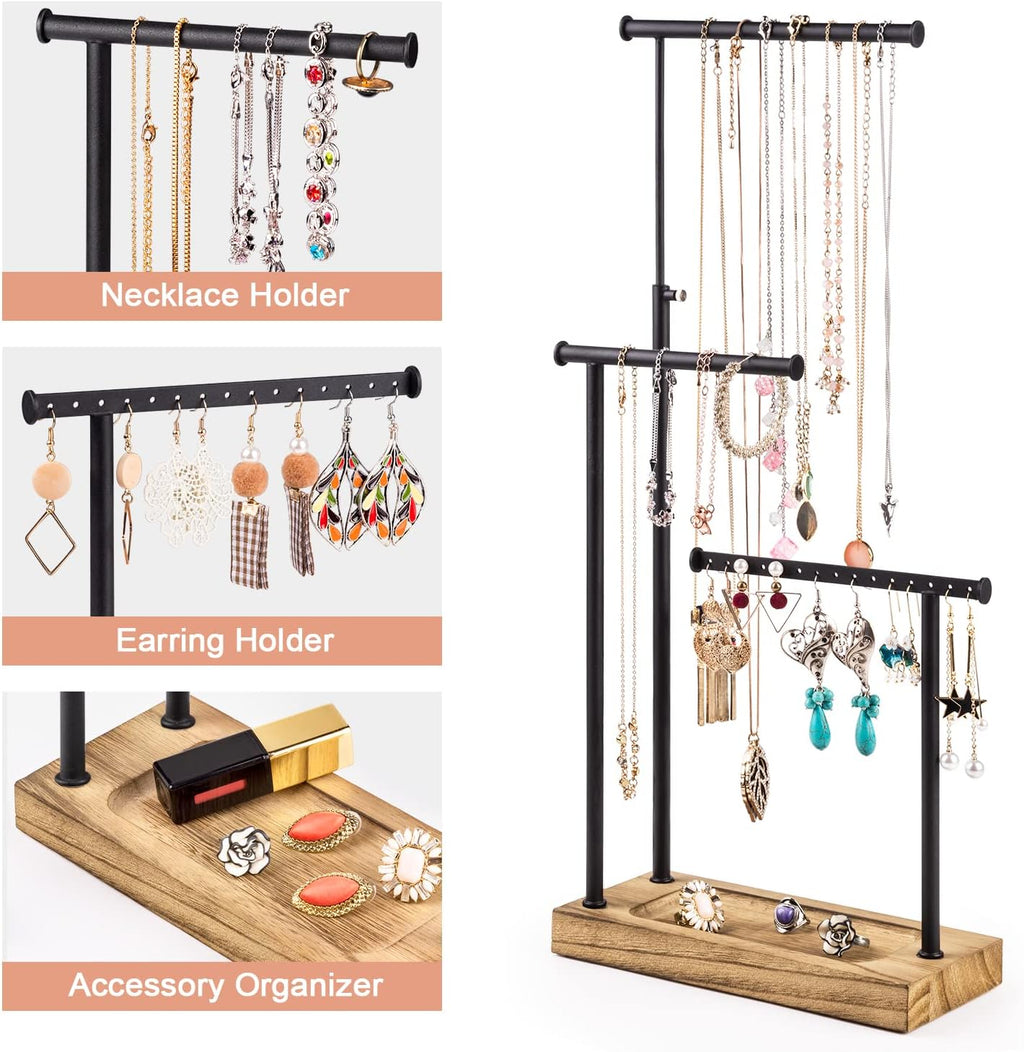 SRIWATANA Jewelry Organizer Stand, Extra Tall Necklace Holder Jewelry Holder, Gift Idea (Carbonized Black & Black)