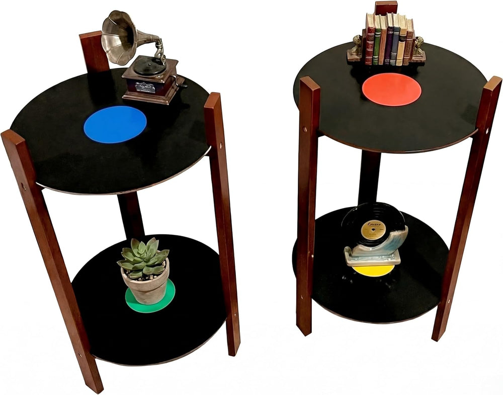 Thyle 2 Pack Record Player Stand Retro 2-Tier End Table Small Sofa Coffee Sid...