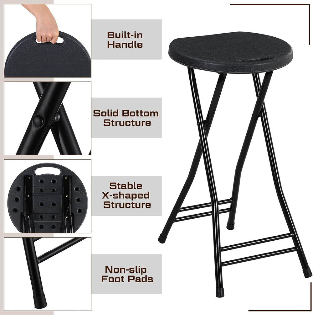 Suzile 2 Pcs Tall Folding Chair Portable Plastic Stool Chair Heavy Duty Folda...