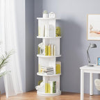 VECELO Rotating Bookshelf Tower, 360°Spinning Bookcase, Modern Tall Book Shelf Storage Display Rack Floor Standing, 4-Tier Swivel Storage Rack for Kids&Adults Solid Wood, White